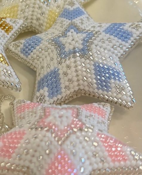 Beaded memorial stars designed by The Bead Circle